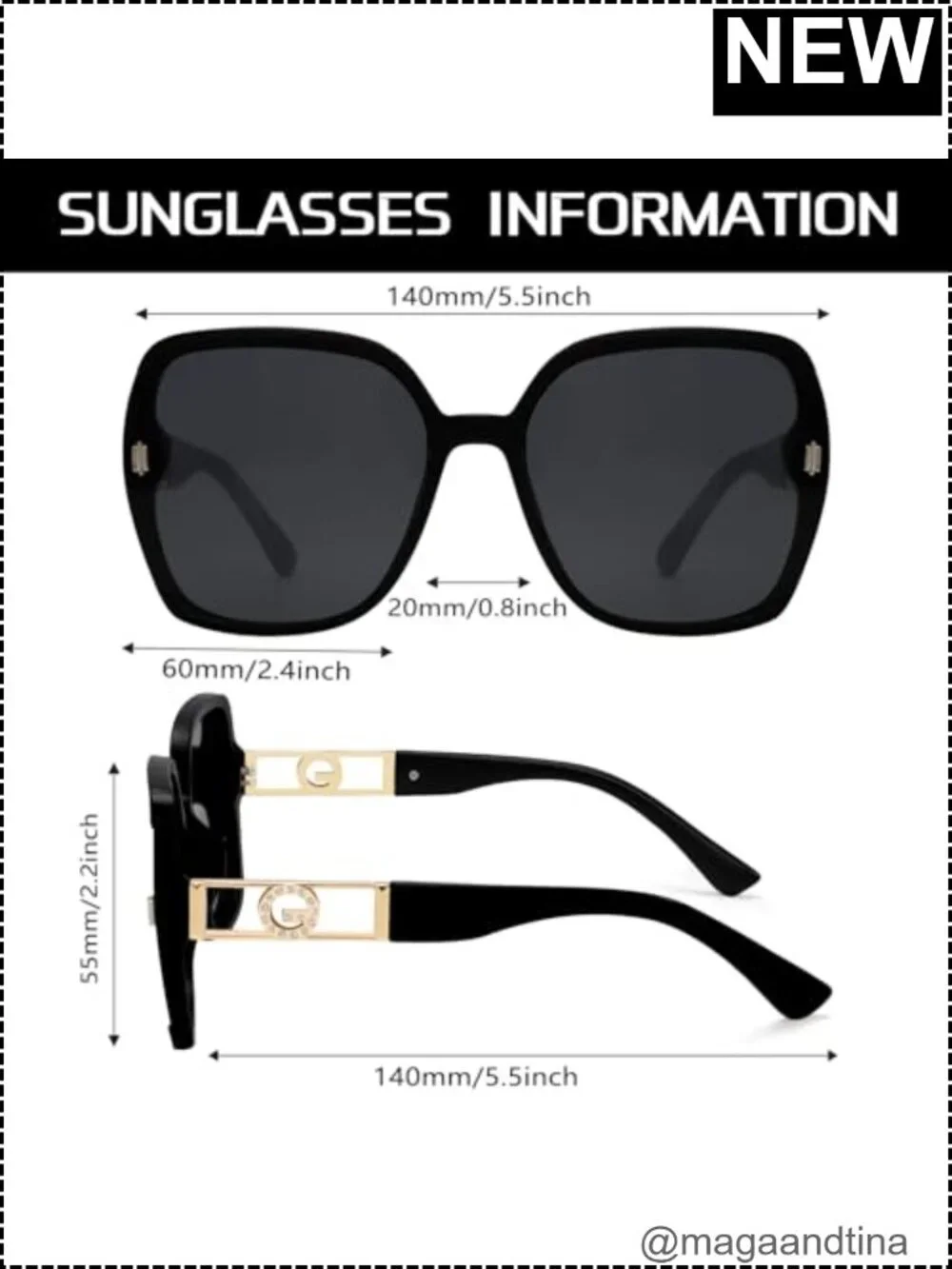 Retro Oversized 70s Sunglasses UV400 Plastic Frame with Zirconia Accents